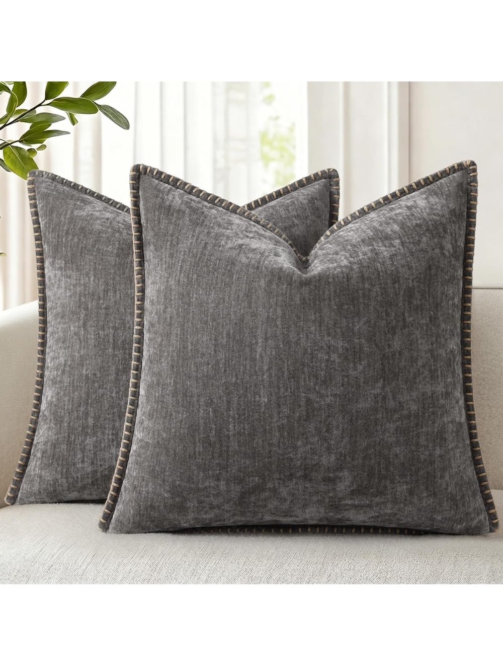 decorUhome Soft Chenille Throw Pillow Covers 18x18 Set of 2 Dark Grey. 518/bb8-1